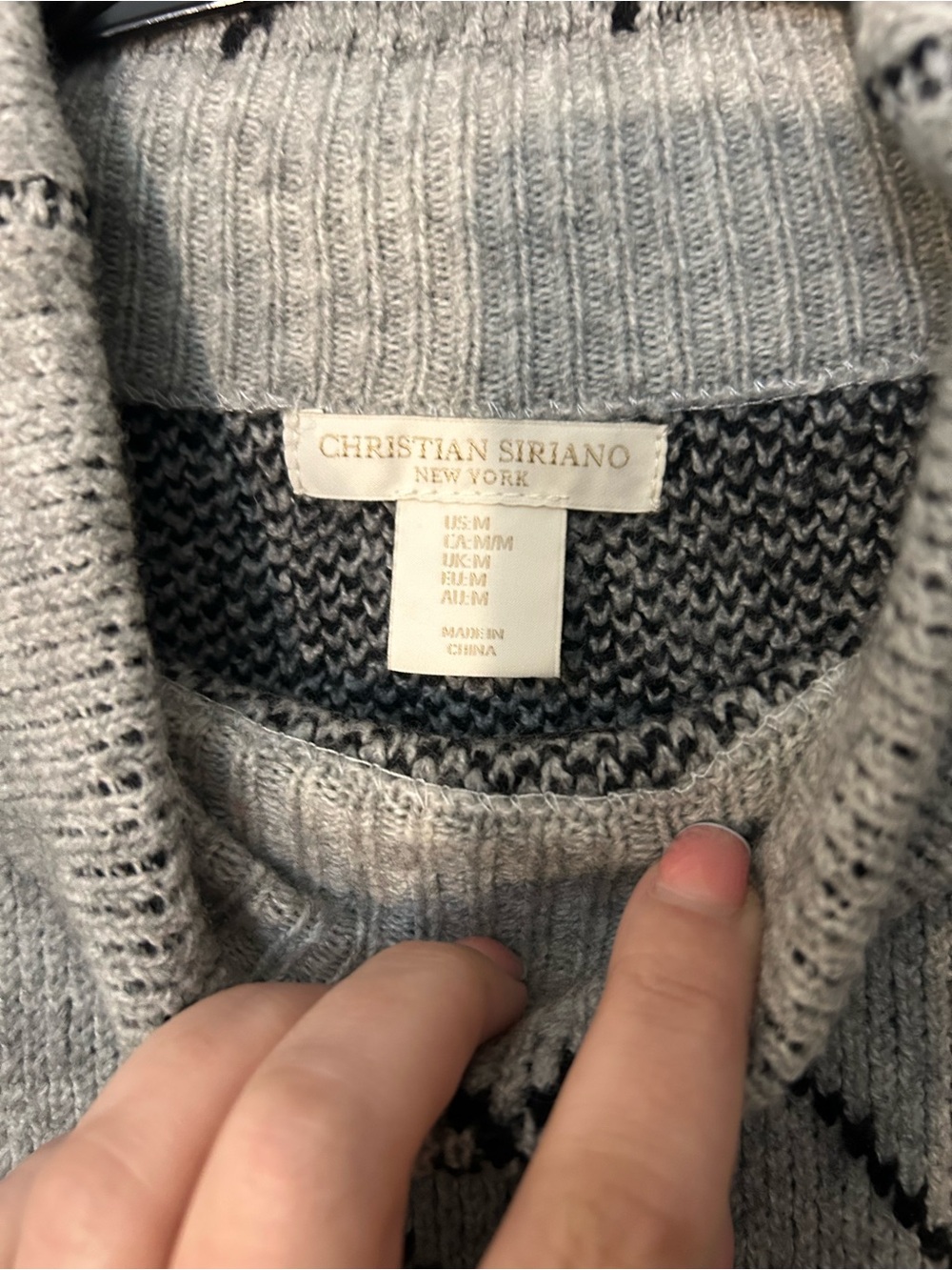 Christian Siriano Gray Argyle Merino Wool Blend Sweater Size M - Picture 2 of 3
